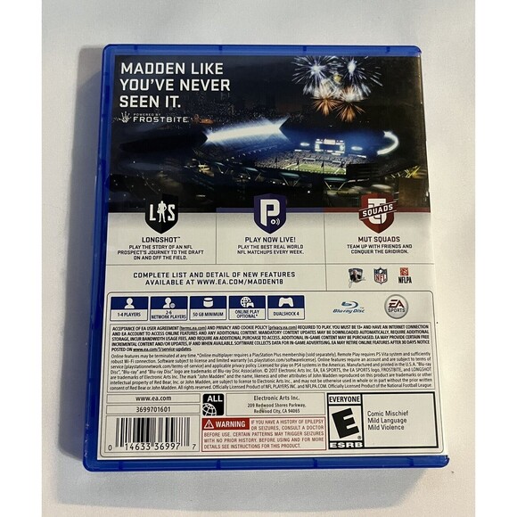 Madden 18 Sony PlayStation 4 PS4 NFL Tom Brady Cover Complete Tested - Picture 2 of 9